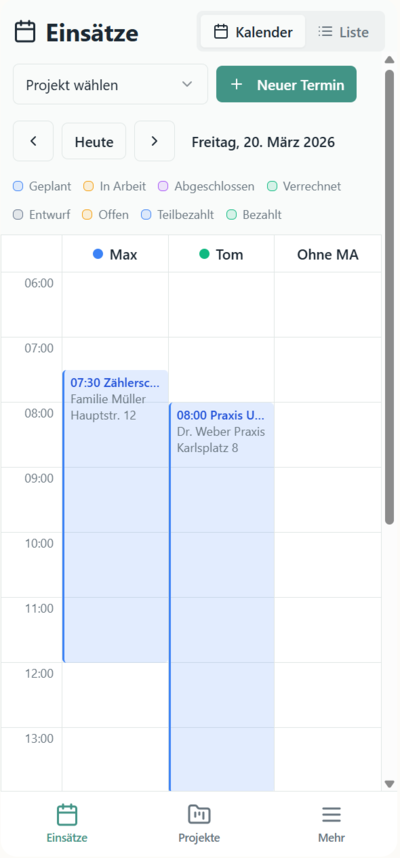 Mobile Terminansicht der Einsatzplanung